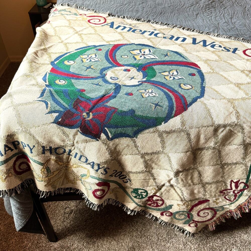 Vintage Christmas Tapestry Blanket Company Gift Woven Throw "American West" 2005